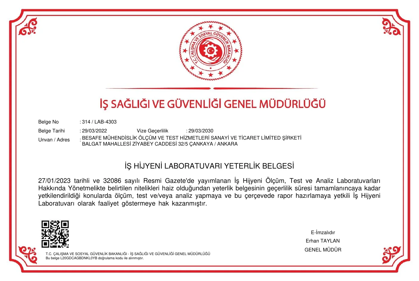 İSGÜM İş Hijyeni Laboratuvarı Yeterlik Belgesi önizleme