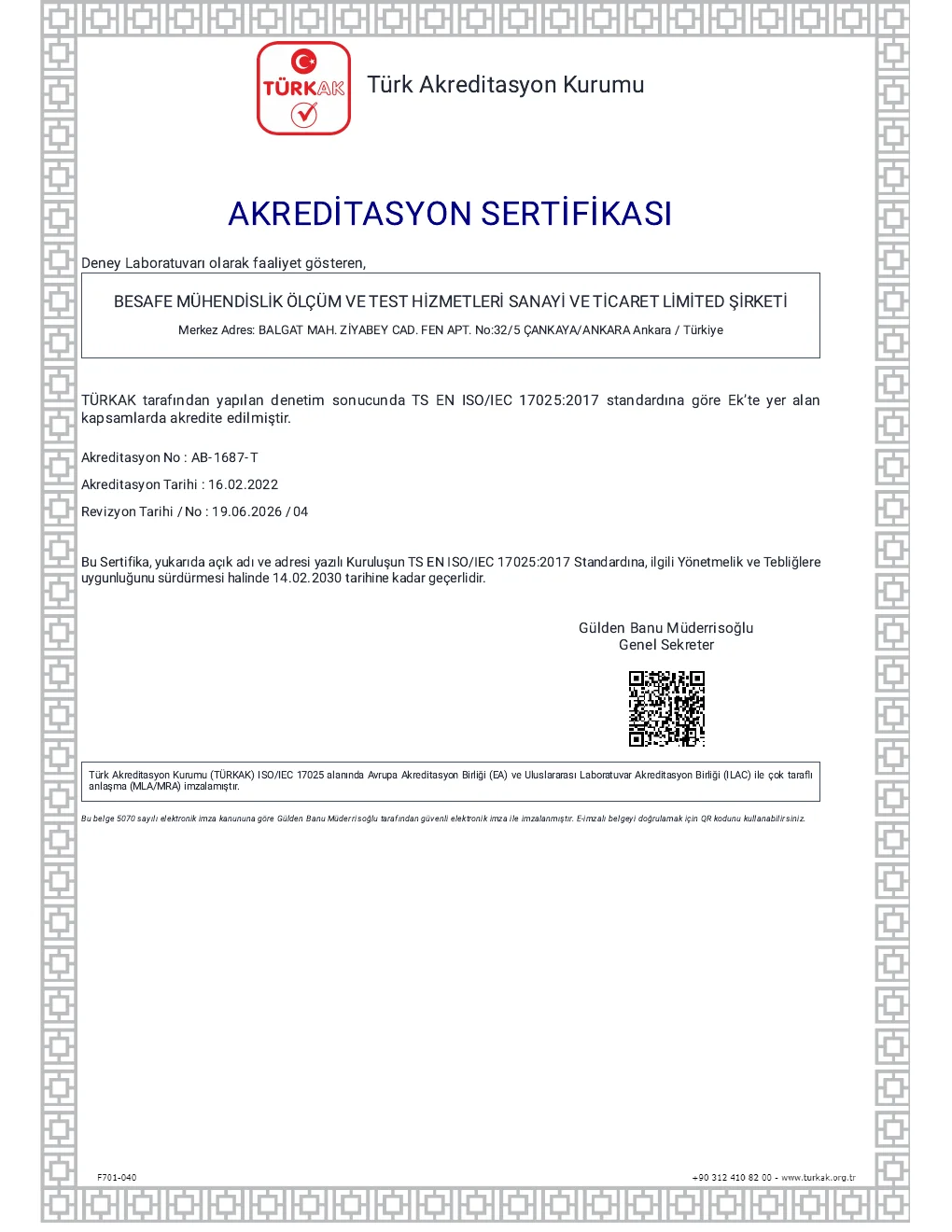 TÜRKAK Akreditasyon Sertifikası önizleme